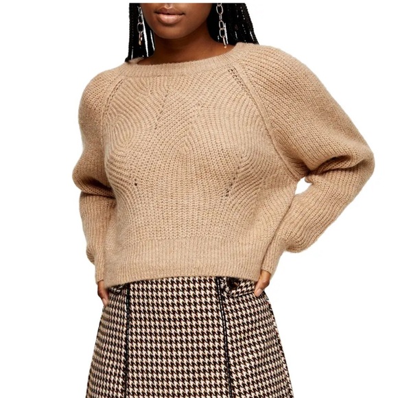 Topshop Camel Swirl Crop Sweater 